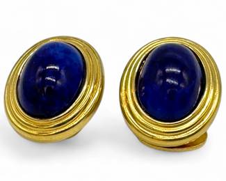 Christian Dior Gold Tone & Lapis Earrings