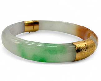 14K Yellow Gold Jadeite Hinged Bangle Bracelet