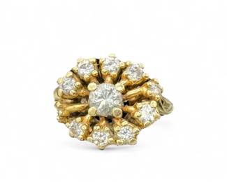 14K Yellow Gold & Diamond Cluster Cocktail Ring