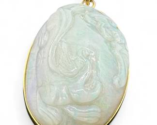 14K Yellow Gold Carved Fire Opal Pendant