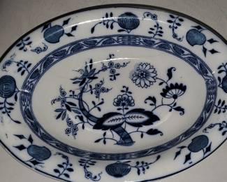 Blue onion oval plate (has a slight chip on the back side :-(