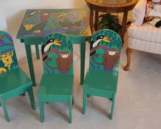 Child's painted table with (3) chairs