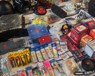 Assortment of Fishing Supplies - Fishing Lures, Assortment of Oil Filters