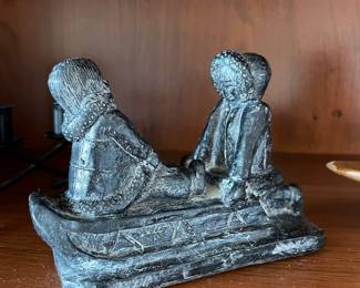 Jolin Carved Soapstone "Sledding Children" Made in Canada