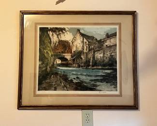 Framed & Matted Print of House with Watermill on the River by Ferdinand Luigini