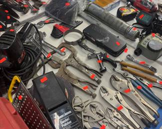 Assortment of Hand Tools - Pliers, C-Clamps, Measuring Tape, Wrenches