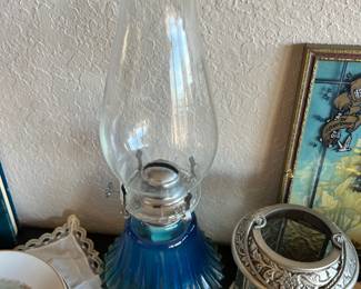 Blue Glass Oil Lamp