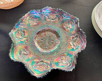 Dragon & Lotus Carnival Glass Centerpiece Bowl