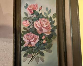Framed Painting of Roses - Signed by Tempie