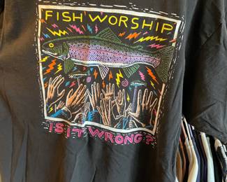 1996 Ray Troll Graphic T-Shirt "Fish Worship Is it Wrong?"