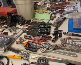 Assortment of Hand Tools - Pliers, C-Clamps, Measuring Tape, Wrenches, Pruners, Hammers