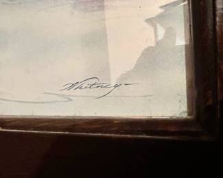 Framed Watercolor Print of Fly Fisher in River by Whitney