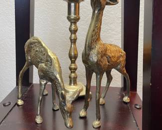 Pair of Brass Reindeer Figurines, Brass Candle Stick Holder