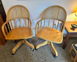 Pair of Cane/Spindle Back Rolling Arm Chairs