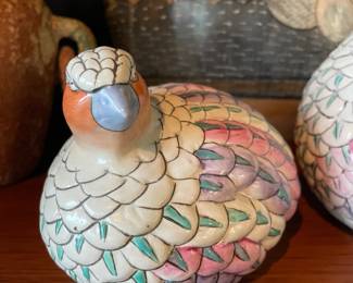 Pair of Japanese Hand Painted Ceramic Quails 