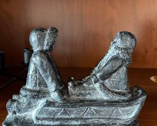 Jolin Carved Soapstone "Sledding Children" Made in Canada