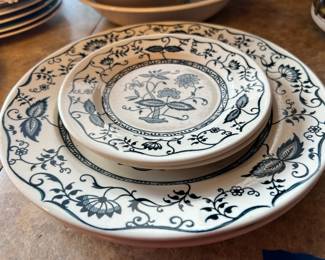  Royal China Blue Onion Ironstone Dinner Plate with 2 Saucers