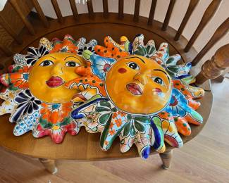 Mexican Talavera Ceramic Sun Face Wall Decor 