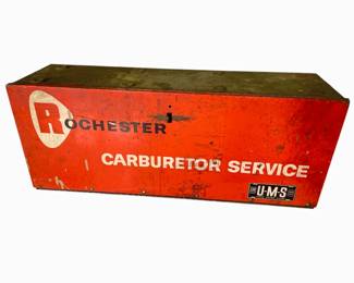 DELCO SIGN 1957 ROCHESTER CARBURETOR SERVICE CABINET UNITED MOTORS SYSTEM GM