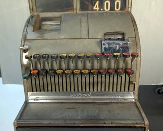 The National Register Co Dayton, OH Cash Register, Circa 1940s - 50s, Model 126 (8), No 4595444, With Original Wood Drawer, Key And Tape, 17.25" x 13" x 15"