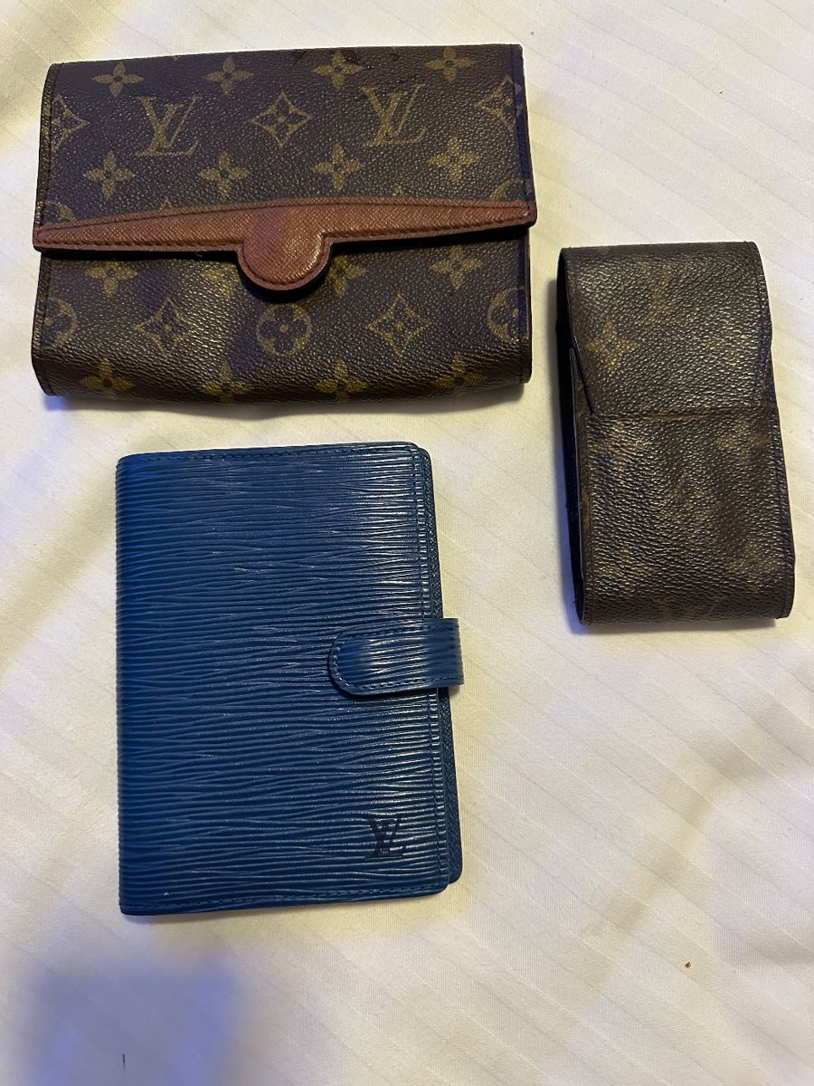 Louis Vuitton Men/Women Archie Monogram $195…Blue Epi Agenda planner $160..LV Leather cigarette / tobacco $135