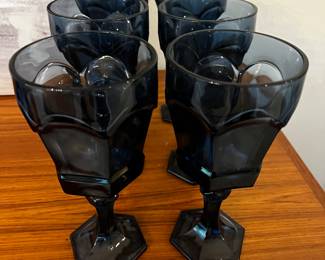 Fostoria dark blue stemmed glasses