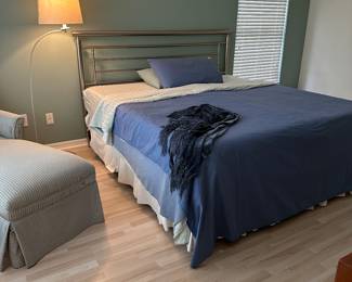 King bed with silver tone bed frame