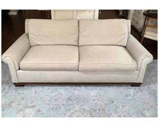  Elegant Down Filled Beige Sofa with Rolled Arms from Hickory Chair Co.