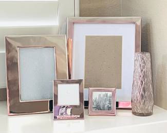 Pretty in Pink - Assorted Pottery Barn, Restoration Hardware, and Papyrus Photo Frames and Decorative Vase Lot.
