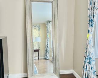   Restoration Hardware Full-Length Floor Mirror with Silver Tone Wood Frame and Beveled Glass- 7 Foot Tall