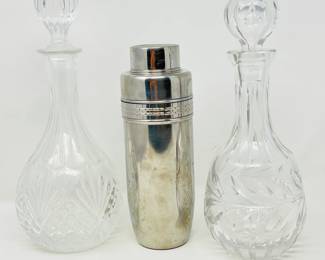 Vintage Barware Set - 2 Glass Decanters & Ralph Lauren Cocktail Shaker.