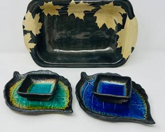  Hand Crafted Decorative Leaf-Shaped Ceramics Set - Decor/Serving Pieces