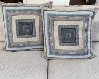  Set of Two Decorative Throw Pillows with Geometric Patterns and Down Inserts- 22”