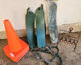 Set of Four 18" Safety Cones, Three Tree Swings, and a BB Gun Target 