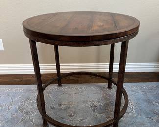 Round Distressed Wood & Metal End Table - 28" Diameter.