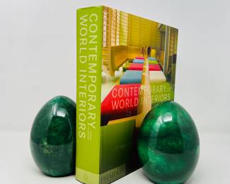 Contemporary World Interiors Book by Susan Yelavich & Green Stone Bookends 