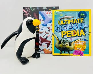  Zuny, African Faux Leather Penguin bookend- & Ocean and Nature Book Lot