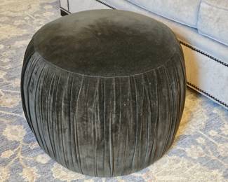 Green Velvet Pleated Round Ottoman 20"W x 16"H