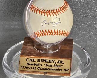 MLB Baseball Signed By Carl Ripken Jr. in Display Case
