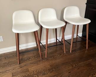  Set of 3 Modern Italian Bar Stools - Bacco Series Leather and Wood Finish- by jobs