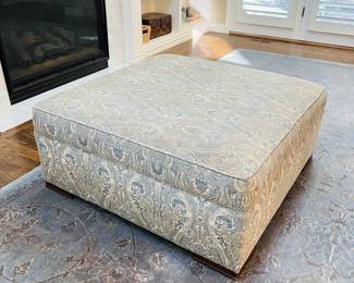 40” Upholstered Square Ottoman with Blue, Gray and Beige Floral Fabric