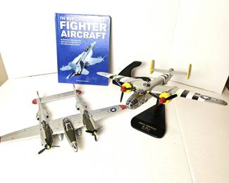  Lot of Two Model Airplanes Plus Book on Fighter Aircraft
