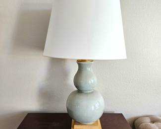  Beautiful Ceramic Table Lamp by Visual Comfort Lighting - "Celadon Crackle Green" w/ Gilded base (Two Available)