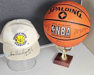 Golden State Warriors Team Signed Basketball Plus Baseball Cap Signed by Tim Hardaway 