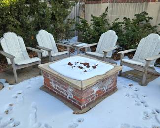 Kingsley Bate Teak Adirondack Chairs - Set of Four with Cushions plus End Table 