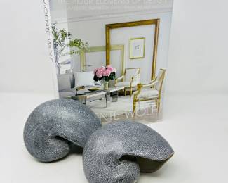 Beautiful 'Four Elements of Design' Coffee Table Book by Vicente Wolf & Unique Decorative Ceramic Shell Sculptures
