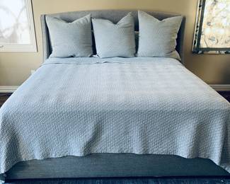  Eton by SDH King Size Bedding- Hand Crafted Egyptian Cotton Bed Linens in Grey/Blue- Plus 3 Euro Shams w/ Down Inserts