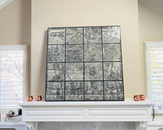 Unique Map of Paris on Antiqued Mirror Windowpane Frame Wall Art
