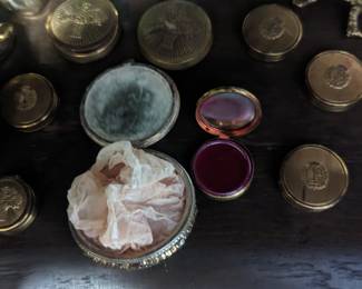 Antique brass rouge container and powder