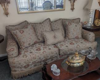 Sofa antique coffee table center has glass top